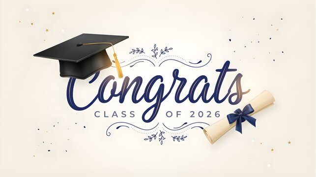 Graduation cap with confetti and congrats class of 2026 text
