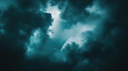 Fototapeta premium Dark teal clouds with intense lightning