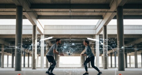 Fototapeta premium Futuristic Urban Soccer Training with Digital Interface