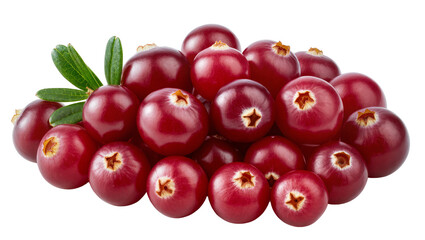 Obraz premium Pile of fresh red cranberries with green leaves
