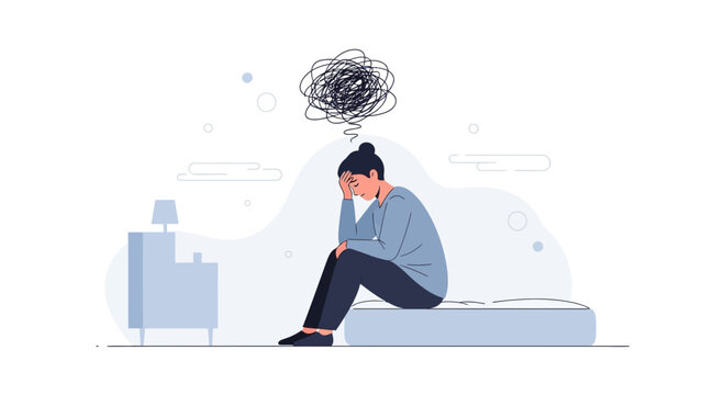 Woman suffering from anxiety and stress, feeling overwhelmed and depressed, sitting alone