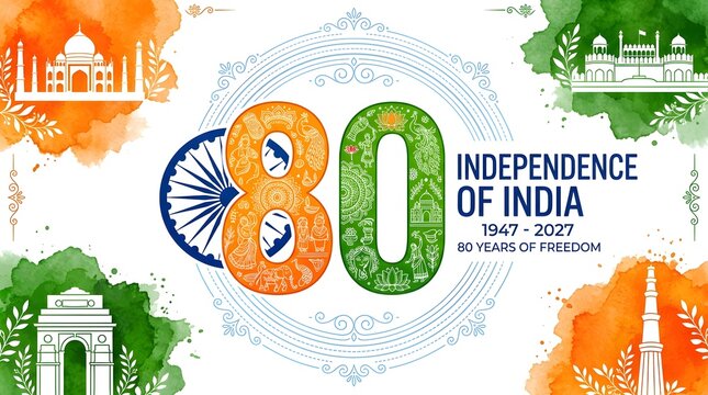 India independence day 80 years of freedom illustration