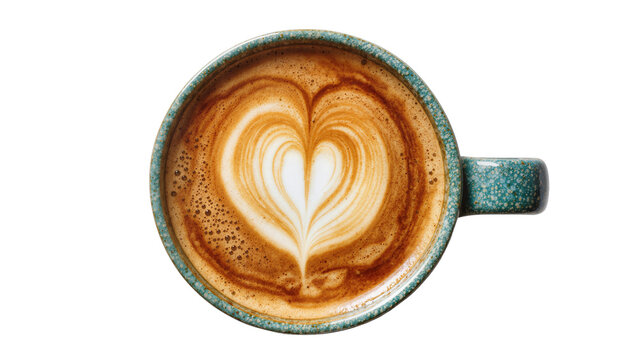 Coffee cup with latte art heart shape on foam