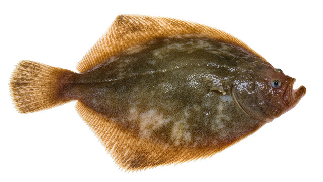 Whole raw turbot fish with brown and white speckled skin
