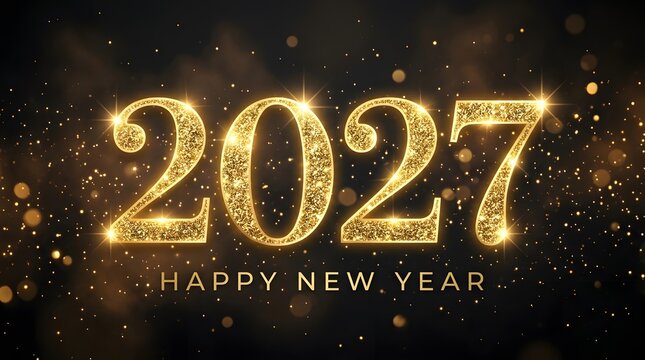 Happy new year 2027 celebration glitter text design