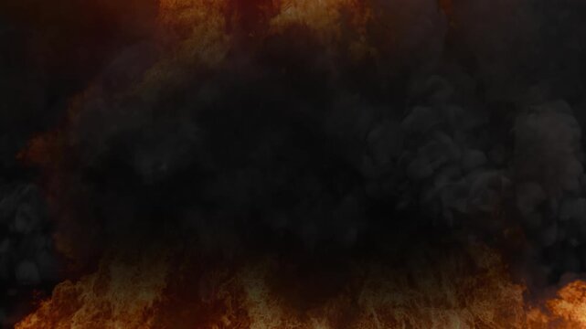 Large Flames and Thick Black Smoke Background