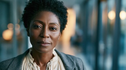 Fototapeta premium AI Job Anxiety Mid Career African American Woman Steady