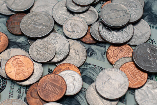 Financial planning and economic growth US coins and currency wealth and investment savings and budgeting.