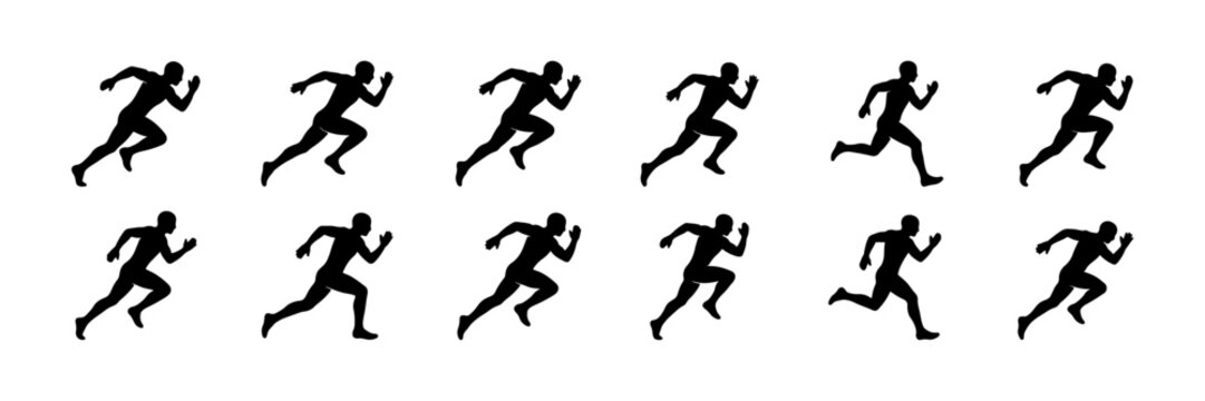 Running man silhouette set male sprinter athlete running in dynamic motion fast speed runner sequence vector illustration isolated on white background