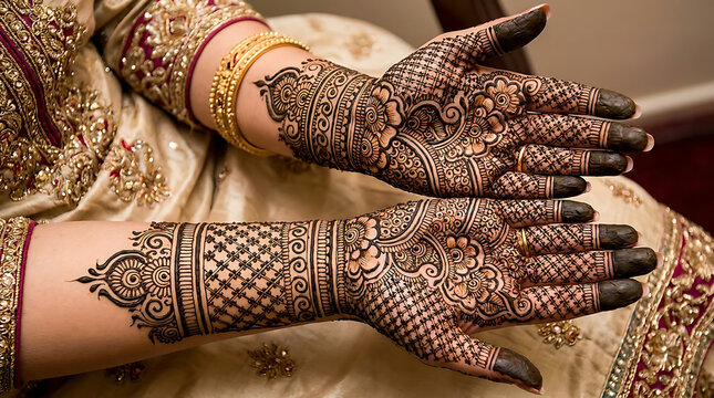 Hands with intricate henna mehndi designs