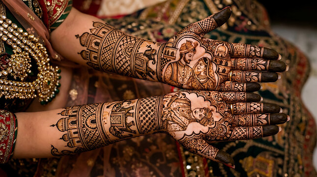 Hands with intricate henna tattoos close-up