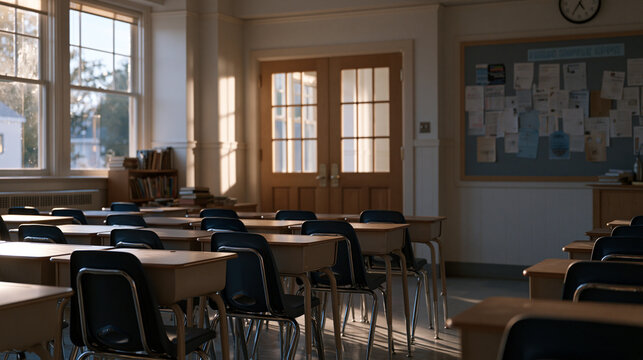 Gifted and talented program classroom in a wealthy suburban district with advanced robotics kits on every desk contrasted with a hallway bulletin board showing a neighboring