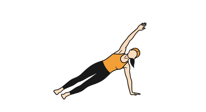Woman performing side plank yoga pose exercise illustration.