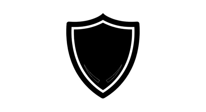 Minimal black silhouette icon, simple flat vector, bold black shape, no, no shading black shield icon on a, flat icon style