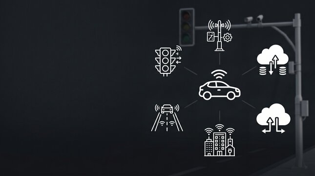 Vehicle to Infrastructure V2I Communication Concept with Smart Traffic Icons