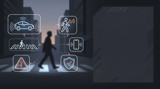 Vehicle to Pedestrian Safety Technology Concept with Crosswalk and Smart Sensors