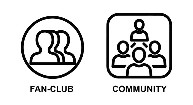 Fan club and community group membership icons set with community membership communication interaction association organization together connection collaboration gathering audience