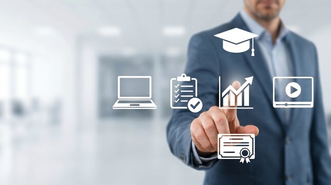 Professional Corporate Learning Platform Interface with Digital Training Icons