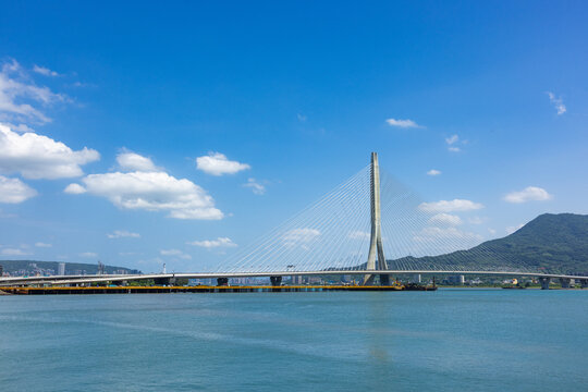 Suspension bridge Danjiang Bridge in Tamsui Taiwan