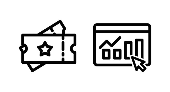 Digital event tickets and web analytics chart icons for business operations tracking with analytics business marketing tracking performance graphics interface planning financial