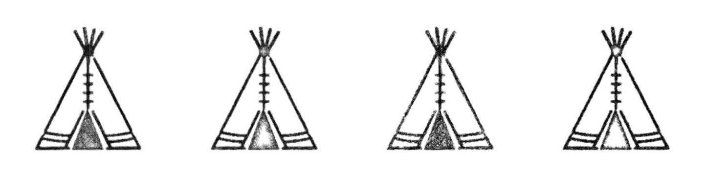 Sketch monochrome teepee icon design set