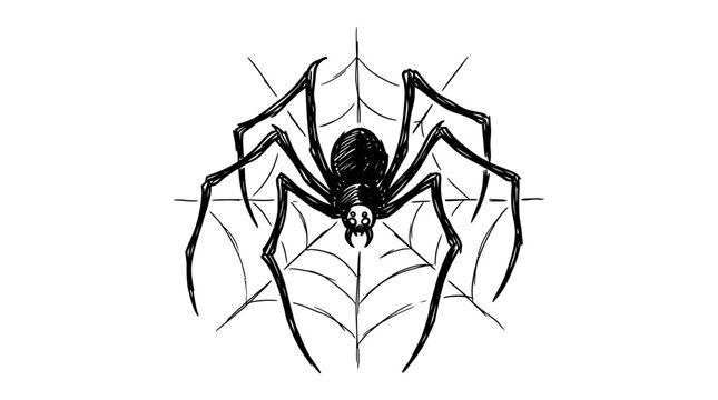 Black widow spider in web illustration.