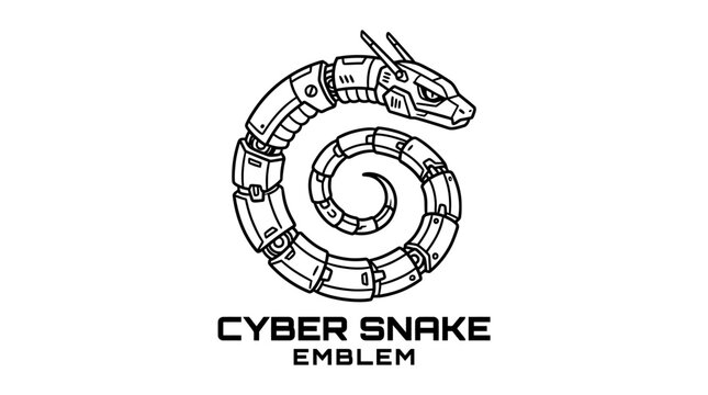 Cybernetic snake emblem logo design.