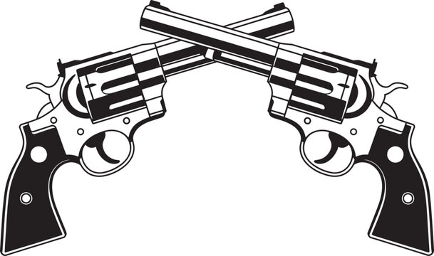 Two revolvers crossed pistols vintage weapon illustration old west outlaw firearms.