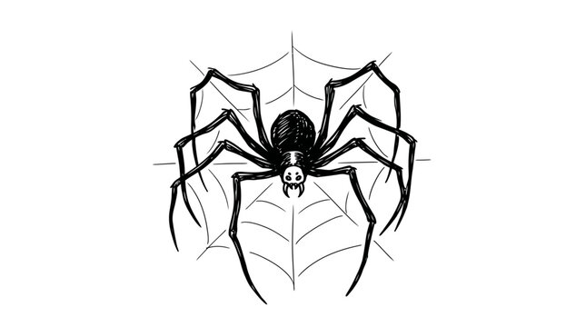 Black widow spider in web illustration.