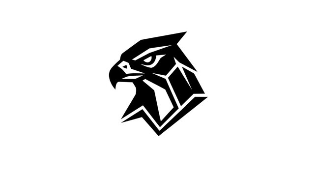 A stylized black hawk head logo.