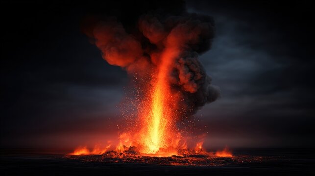 spewing. A powerful volcanic eruption shooting rocks and dark smoke into the sky. ESG reports, sustainability campaigns, designed for sustainability communications and ESG reporting.