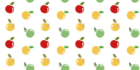 Obraz premium Seamless apple pattern. Cute fruit background with colorful apples and worm