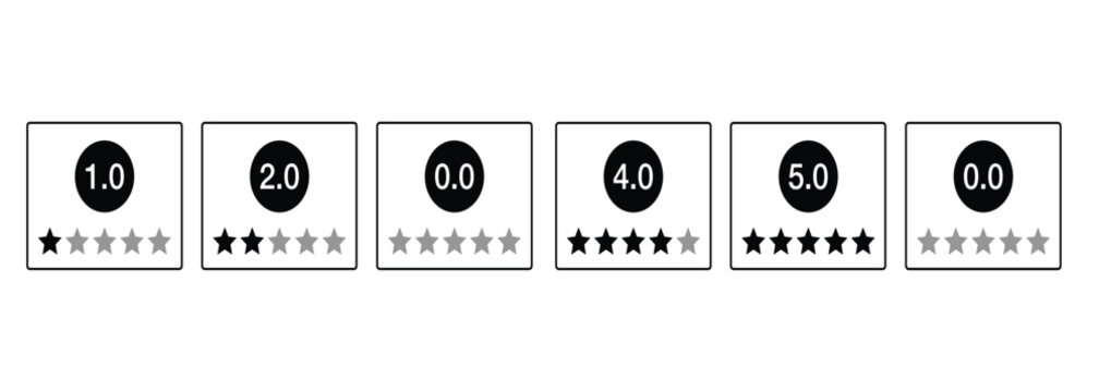 Customer review star rating score interface line icon vector illustration set. Feedback, testimonial, evaluation level, five star rank widget, product recommendation and customer satisfaction.