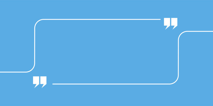 Minimalist quotation box frame with white continuous line and speech marks on light blue background
