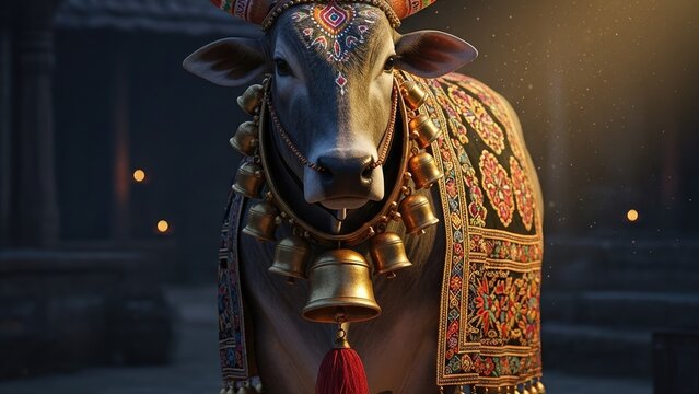 Ornate Sacred Cow with Golden Bells