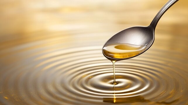 anointing. Silver spoon dripping olive oil onto water, creating concentric rings. STEM education sheets, lab safety posters, designed for STEM education and laboratory safety posters.