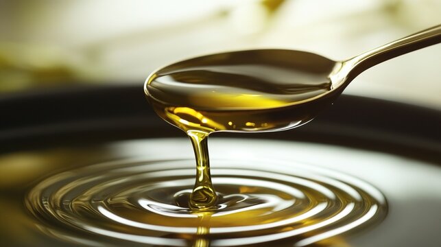 anointing. Silver spoon dripping olive oil onto water, creating concentric rings. STEM education sheets, lab safety posters, designed for STEM education and laboratory safety posters.