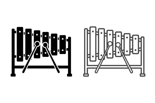 Simple xylophone icon with two mallets ready to play a melody