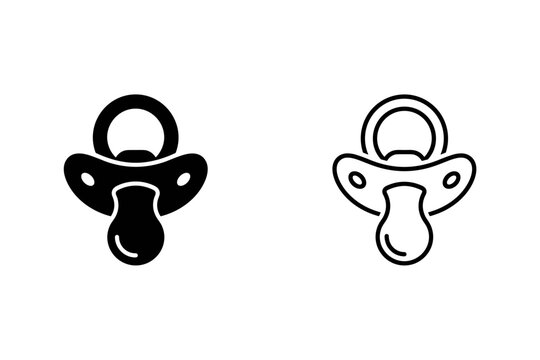 Two pacifier icons, one solid black and one outlined, on a white background