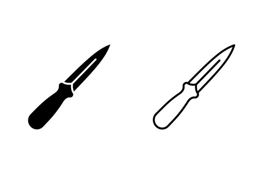 Stylized icons of a dagger and a knife, one solid black, one outline