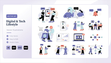 Fototapeta premium Digital and tech lifestyle vector illustrations for modern communication