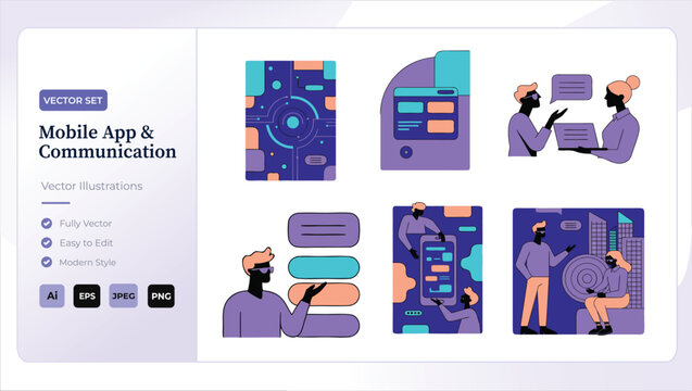 Mobile app and communication vector illustrations