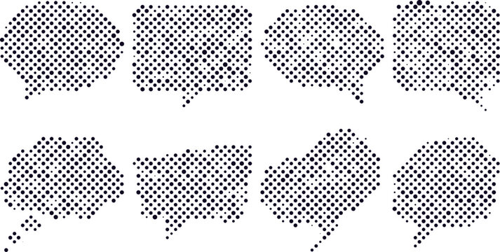 Set of halftone speech bubbles, comic book style chat clouds, vector design elements