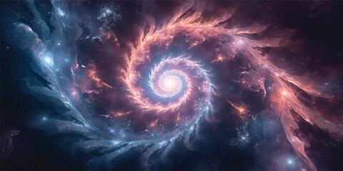 Abstract blue spiral galaxy background with glowing fractal waves and cosmic space motion © Midul