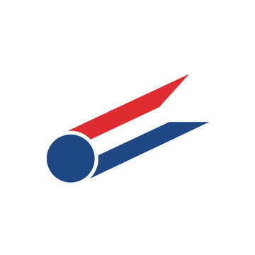 Abstract comet icon representing speed and motion in blue and red
