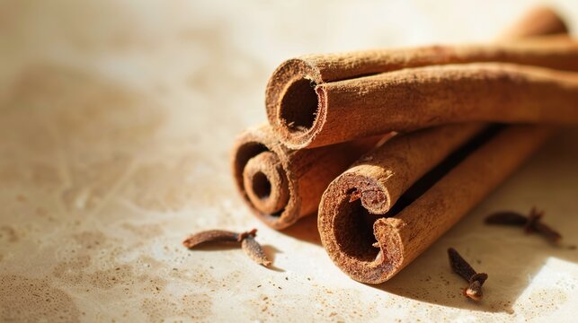 Dried cinnamon roll stick on beige surface