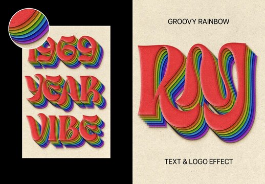 Vertical Groovy Rainbow Text Effect For Retro Poster Typography Design