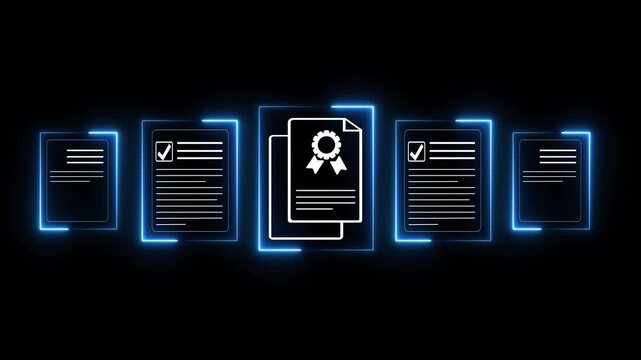 Abstract glowing neon file with neon tool animated. On transparent background 