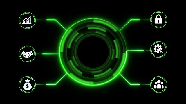 including one representing tools. business technology virtual screen background. performance metrics, and business insights from large data sets ,network , business ,technology 4k animated.