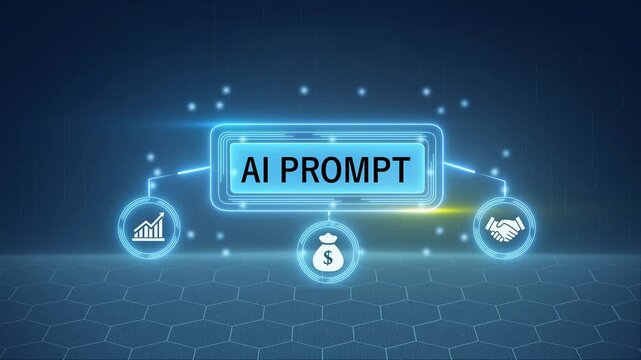 Artificial intelligence AI think about prompt. AI prompt chat bot. Search website to generate data, text or image. Man using computer with artificial intelligence app. Virtual assistant 4k animated.
